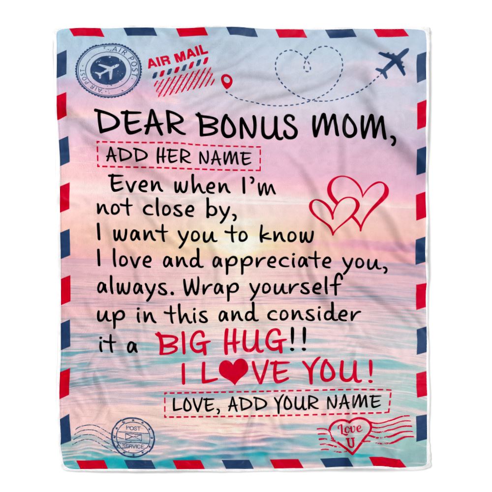 Personalized To My Bonus Mom Blanket From Daughter Letter Mail To Stepmom Gifts Happy Birthday Gifts Mothers Day Christmas Custom Name Fleece Throw Blanket | teecentury