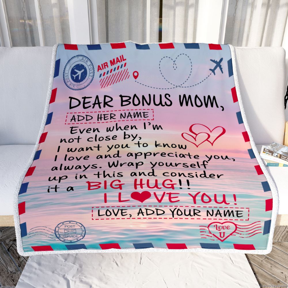 Personalized To My Bonus Mom Blanket From Daughter Letter Mail To Stepmom Gifts Happy Birthday Gifts Mothers Day Christmas Custom Name Fleece Throw Blanket | teecentury