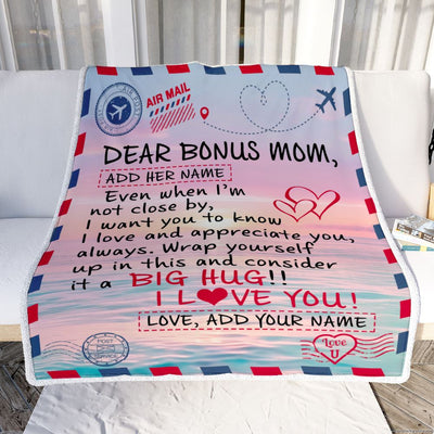 Personalized To My Bonus Mom Blanket From Daughter Letter Mail To Stepmom Gifts Happy Birthday Gifts Mothers Day Christmas Custom Name Fleece Throw Blanket | teecentury