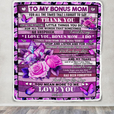 Personalized To My Bonus Mom Blanket From Daughter Nephew Wood Butterfly You Mean More To Me Stepmom Birthday Mothers Day Christmas Customized Fleece Blanket | teecentury