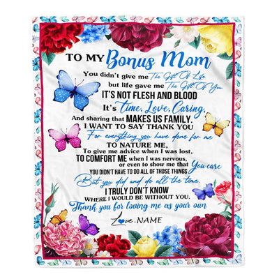 Personalized To My Bonus Mom Blanket From Daughter Son Thank You For Loving Me Stepmom Birthday Mothers Day Christmas Customized Bed Fleece Blanket | teecentury