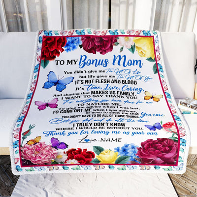 Personalized To My Bonus Mom Blanket From Daughter Son Thank You For Loving Me Stepmom Birthday Mothers Day Christmas Customized Bed Fleece Blanket | teecentury