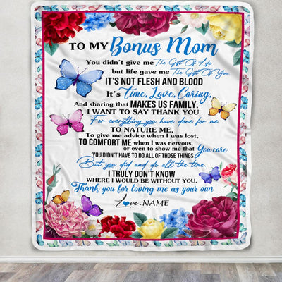 Personalized To My Bonus Mom Blanket From Daughter Son Thank You For Loving Me Stepmom Birthday Mothers Day Christmas Customized Bed Fleece Blanket | teecentury