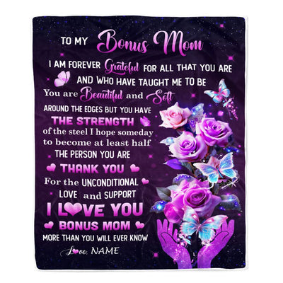 Personalized To My Bonus Mom Blanket From Daughter Thank You For Love Butterfly Stepmom Birthday Mothers Day Christmas Customized Gift Fleece Throw Blanket | teecentury