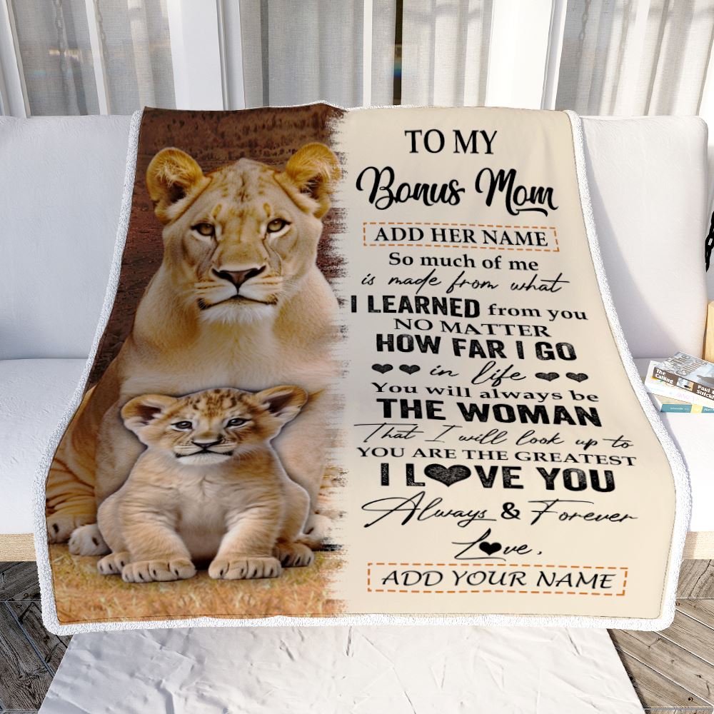 Personalized To My Bonus Mom Blanket From Niece Nephew You Are The Greatest Lion Stepmother Birthday Gifts Mothers Day Christmas Customized Fleece Blanket | teecentury