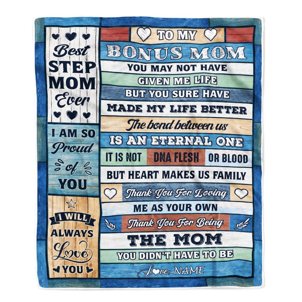 Personalized To My Bonus Mom Blanket From Step Daughter Son Wood Best Gifts For Great Stepmom Birthday Mothers Day Christmas Customized Fleece Throw Blanket | teecentury