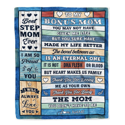 Personalized To My Bonus Mom Blanket From Step Daughter Son Wood Best Gifts For Great Stepmom Birthday Mothers Day Christmas Customized Fleece Throw Blanket | teecentury