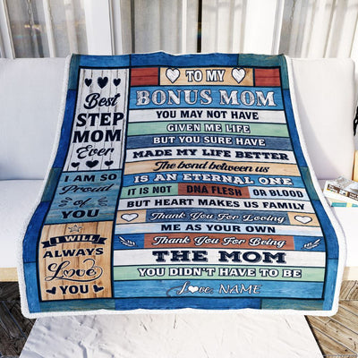 Personalized To My Bonus Mom Blanket From Step Daughter Son Wood Best Gifts For Great Stepmom Birthday Mothers Day Christmas Customized Fleece Throw Blanket | teecentury