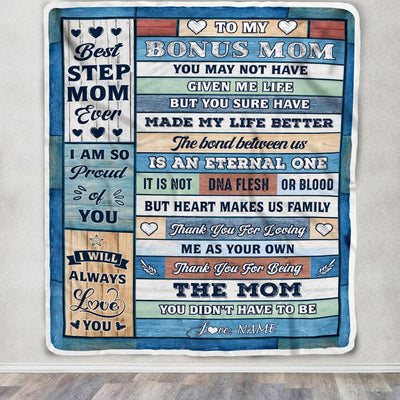 Personalized To My Bonus Mom Blanket From Step Daughter Son Wood Best Gifts For Great Stepmom Birthday Mothers Day Christmas Customized Fleece Throw Blanket | teecentury