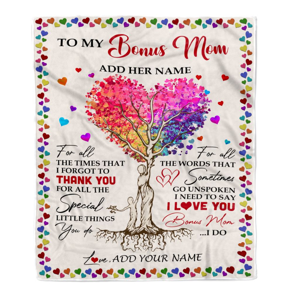 Personalized To My Bonus Mom Blanket From Stepdaughter Colorful Tree Thank You For All Stepmother Mothers Day Birthday Gifts Christmas Customized Fleece Blanket | teecentury