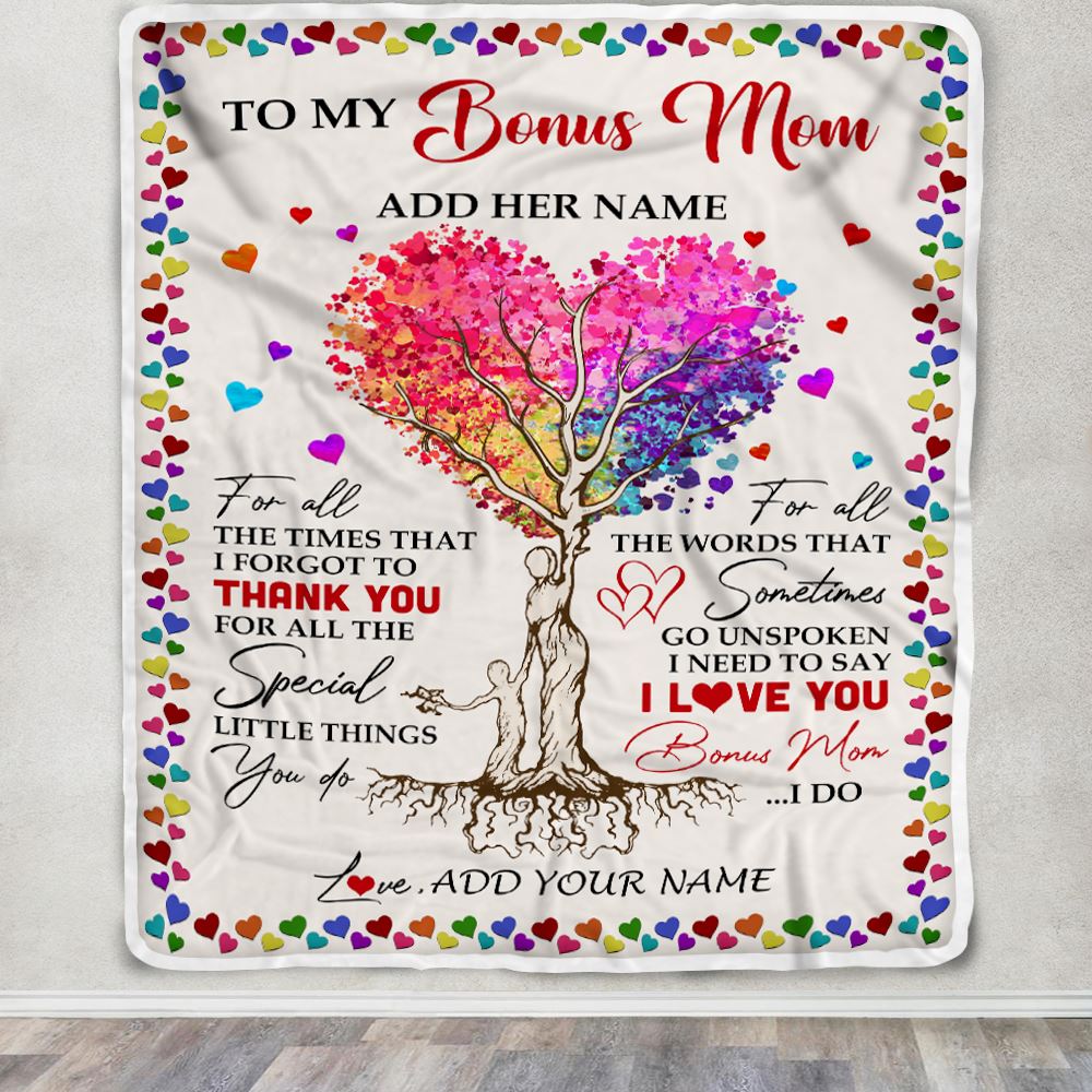 Personalized To My Bonus Mom Blanket From Stepdaughter Colorful Tree Thank You For All Stepmother Mothers Day Birthday Gifts Christmas Customized Fleece Blanket | teecentury