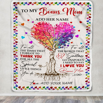 Personalized To My Bonus Mom Blanket From Stepdaughter Colorful Tree Thank You For All Stepmother Mothers Day Birthday Gifts Christmas Customized Fleece Blanket | teecentury