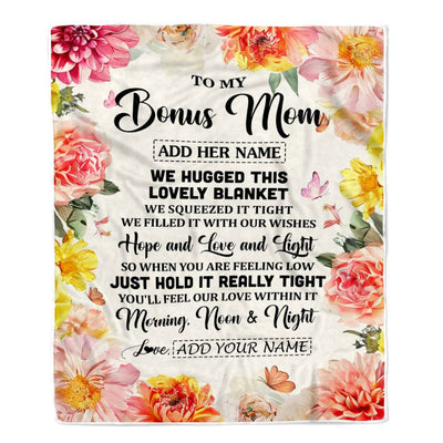 Personalized To My Bonus Mom Blanket From Stepdaughter Floral We Hugged This Lovely Stepmom Birthday Gifts Mothers Day Christmas Customized Fleece Blanket | teecentury