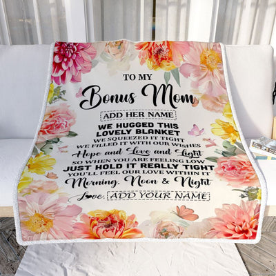 Personalized To My Bonus Mom Blanket From Stepdaughter Floral We Hugged This Lovely Stepmom Birthday Gifts Mothers Day Christmas Customized Fleece Blanket | teecentury