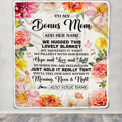 Personalized To My Bonus Mom Blanket From Stepdaughter Floral We Hugged This Lovely Stepmom Birthday Gifts Mothers Day Christmas Customized Fleece Blanket | teecentury