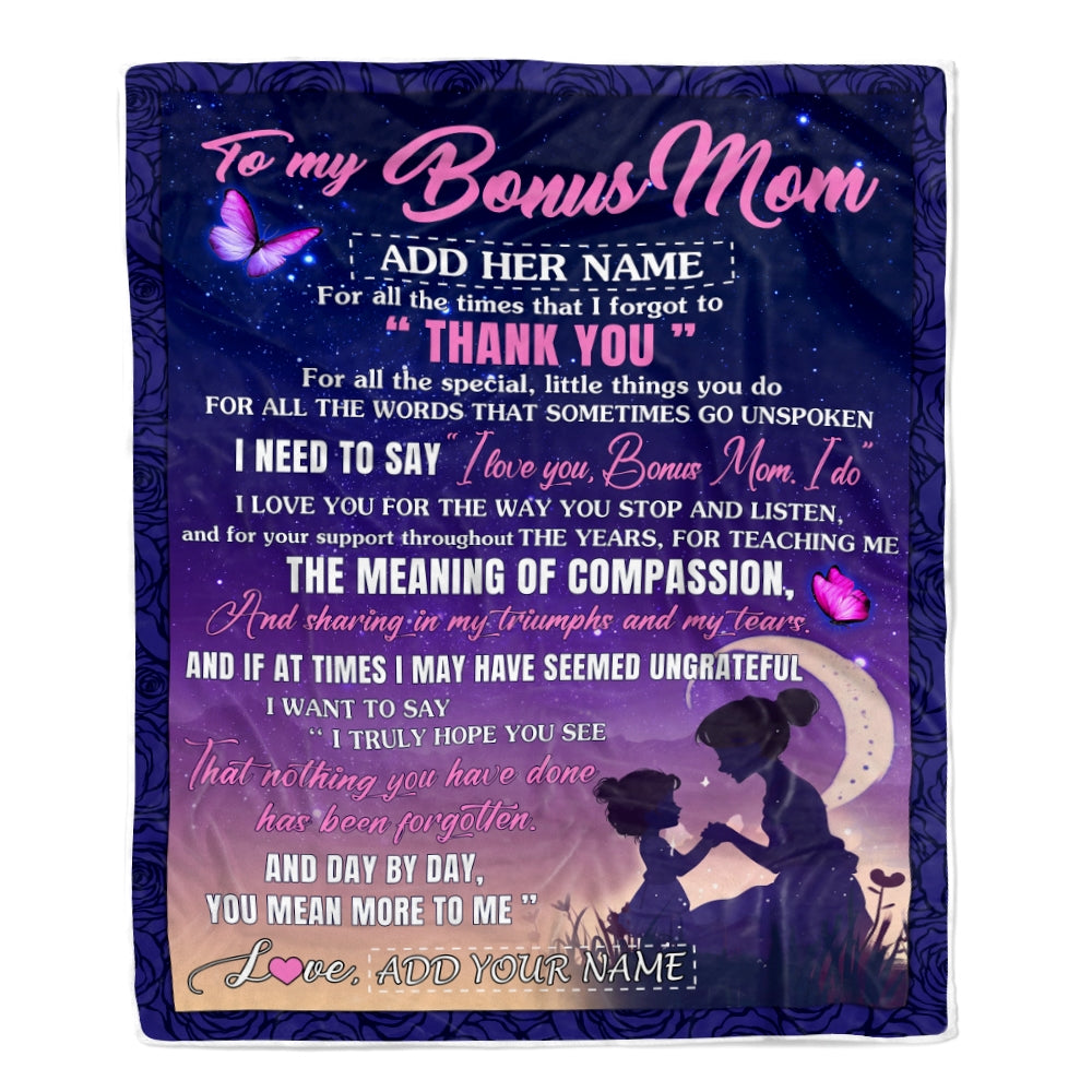 Personalized To My Bonus Mom Blanket From Stepdaughter Night Sky Thank You Love You Stepmom Birthday Gifts Mothers Day Christmas Customized Fleece Blanket | teecentury