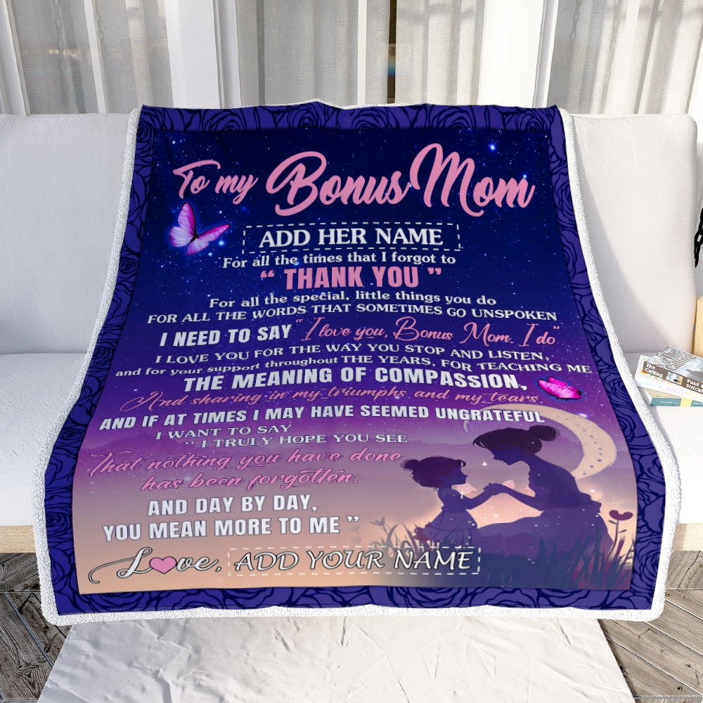 Personalized To My Bonus Mom Blanket From Stepdaughter Night Sky Thank You Love You Stepmom Birthday Gifts Mothers Day Christmas Customized Fleece Blanket | teecentury