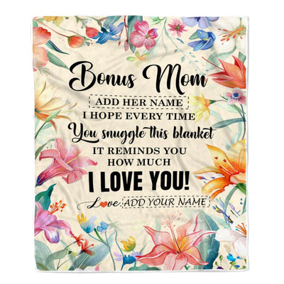 Personalized To My Bonus Mom Blanket From Stepdaughter Stepson Floral I Love You Great Stepmom Birthday Gifts Mothers Day Christmas Customized Fleece Blanket | teecentury