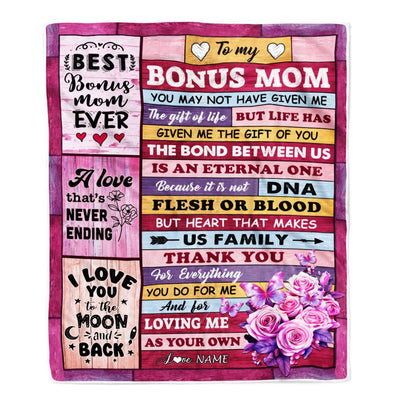 Personalized To My Bonus Mom Blanket From Stepdaughter Stepson Wood Thank You For Everything Step Mom Birthday Mothers Day Christmas Customized Fleece Blanket | teecentury
