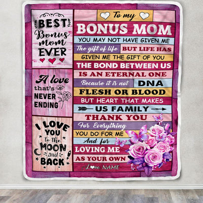 Personalized To My Bonus Mom Blanket From Stepdaughter Stepson Wood Thank You For Everything Step Mom Birthday Mothers Day Christmas Customized Fleece Blanket | teecentury