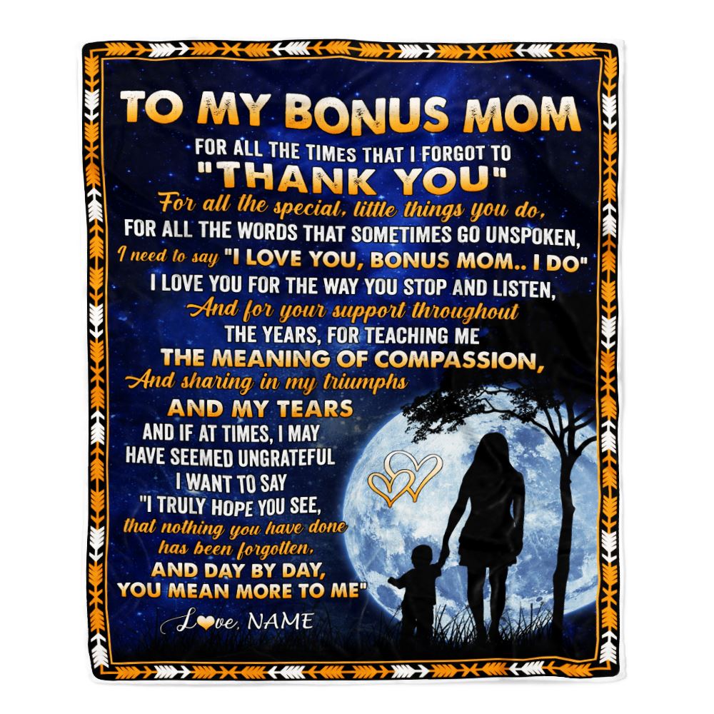 Personalized To My Bonus Mom Blanket From Stepdaughter Thank You Grateful Love Stepmother Birthday Mothers Day Christmas Customized Gift Fleece Blanket | teecentury