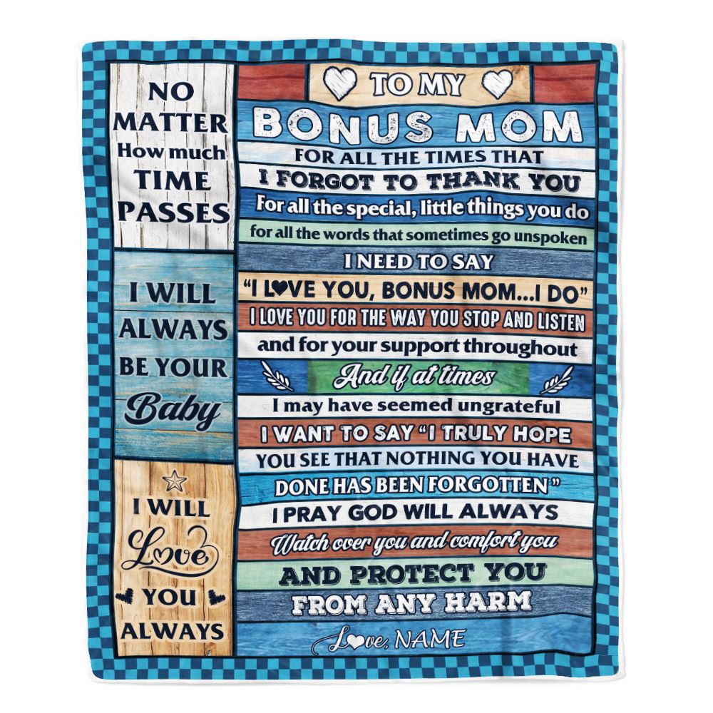 Personalized To My Bonus Mom Blanket From Stepdaughter Wood I Love You Thank You Stepmother Birthday Fathers Day Christmas Customized Gift Fleece Blanket | teecentury