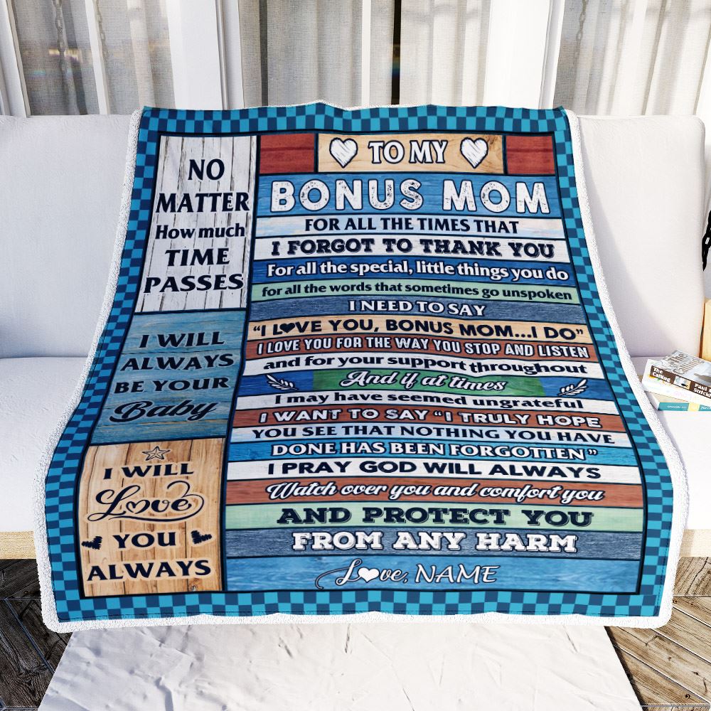 Personalized To My Bonus Mom Blanket From Stepdaughter Wood I Love You Thank You Stepmother Birthday Fathers Day Christmas Customized Gift Fleece Blanket | teecentury