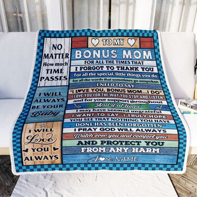 Personalized To My Bonus Mom Blanket From Stepdaughter Wood I Love You Thank You Stepmother Birthday Fathers Day Christmas Customized Gift Fleece Blanket | teecentury