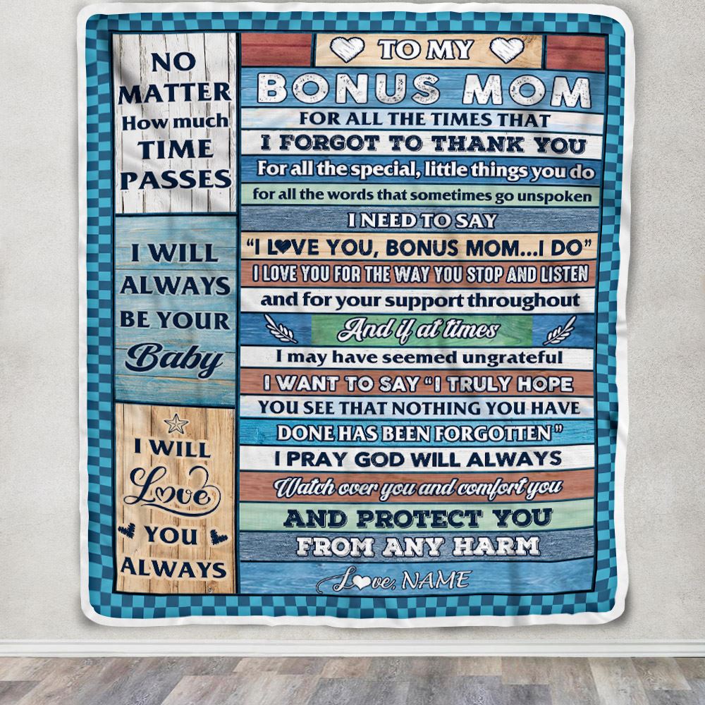Personalized To My Bonus Mom Blanket From Stepdaughter Wood I Love You Thank You Stepmother Birthday Fathers Day Christmas Customized Gift Fleece Blanket | teecentury