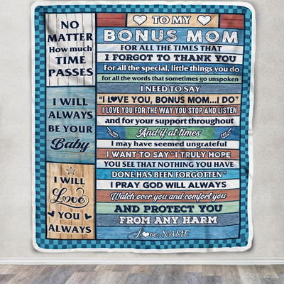 Personalized To My Bonus Mom Blanket From Stepdaughter Wood I Love You Thank You Stepmother Birthday Fathers Day Christmas Customized Gift Fleece Blanket | teecentury