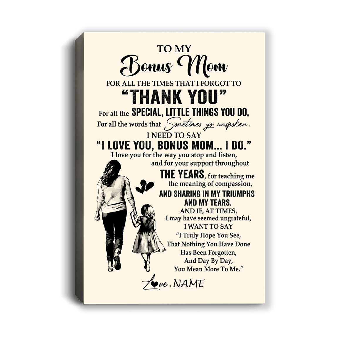 Personalized To My Bonus Mom Canvas From Daughter For All The Times That I Forgot To Thank You Stepmom Birthday Mothers Day Christmas Custom Wall Art Print Framed Canvas | teecentury