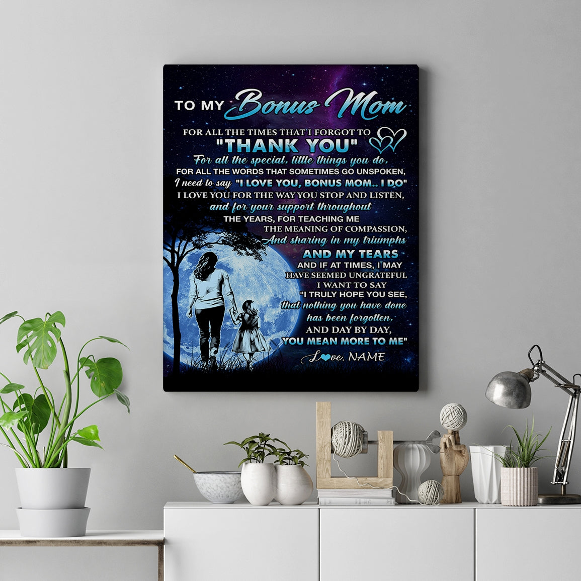Personalized To My Bonus Mom Canvas From Daughter Thank You Day By Day Stepmom Birthday Mothers Day Thanksgiving Christmas Custom Wall Art Print Framed Canvas | teecentury
