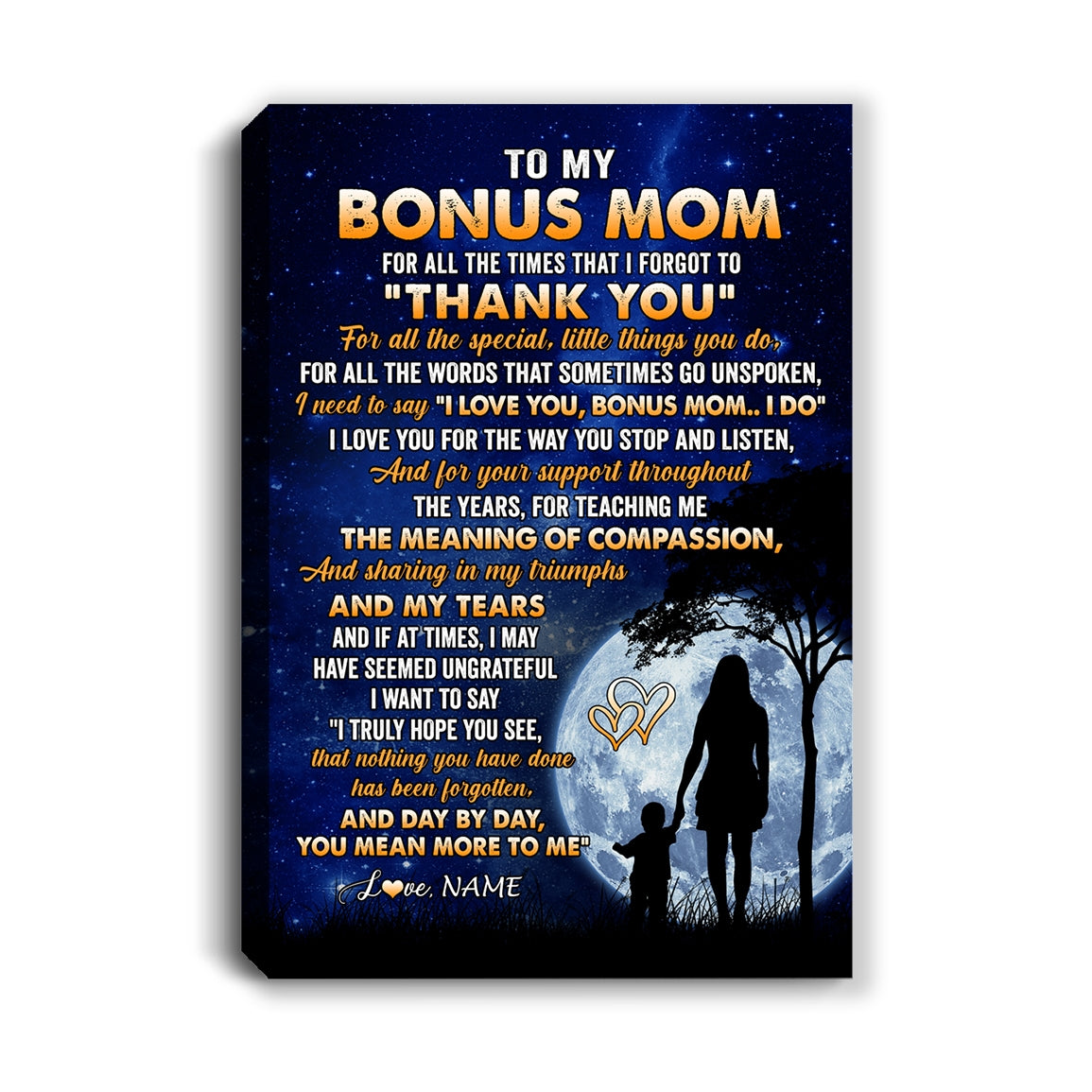 Personalized To My Bonus Mom Canvas From Stepdaughter Stepson Thank You Grateful Love Stepmom Birthday Gifts Mothers Day Christmas Custom Wall Art Print Framed Canvas | teecentury
