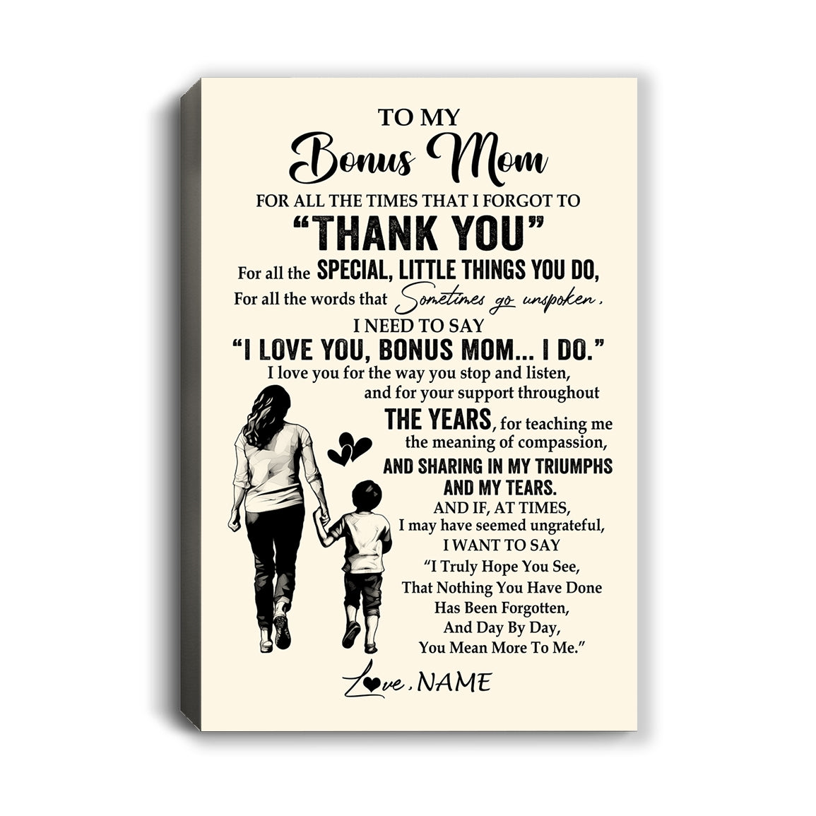 Personalized To My Bonus Mom Canvas From Stepson For All The Times That I Forgot To Thank You Stepmom Birthday Mothers Day Christmas Custom Wall Art Print Framed Canvas | teecentury