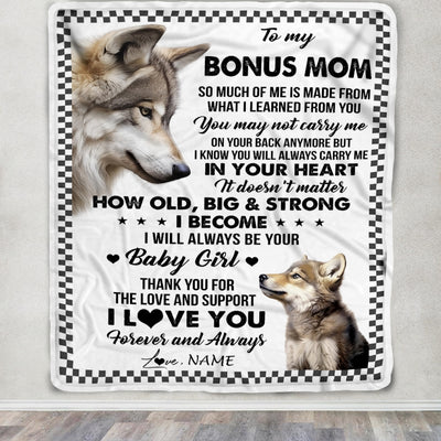Personalized To My Bonus Mom From Step Daughter Blanket Wolf Always Be Your Little Girl Stepmom Mothers Day Birthday Christmas Gift Customized Fleece Blanket | teecentury
