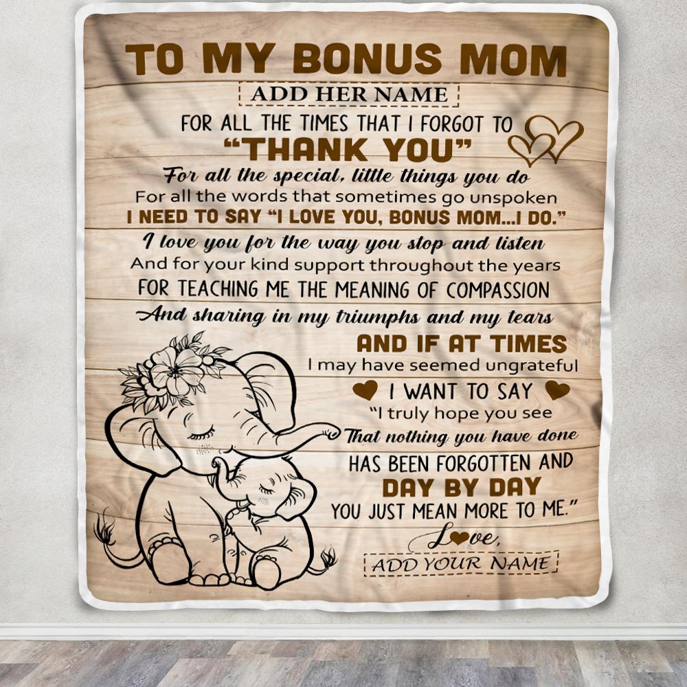 Personalized To My Bonus Mom Gift Blanket From Daughter Elephant Thank You Best Stepmom Birthday Gifts Mothers Day Christmas Custom Name Fleece Throw Blanket | teecentury