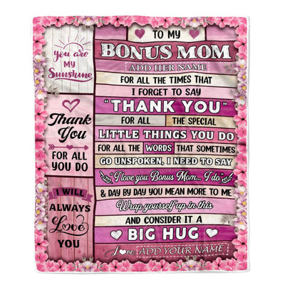 Personalized To My Bonus Mom Gifts Blanket From Daughter Wood Thank You Best Stepmom Birthday Gifts Mothers Day Christmas Custom Name Fleece Throw Blanket | teecentury