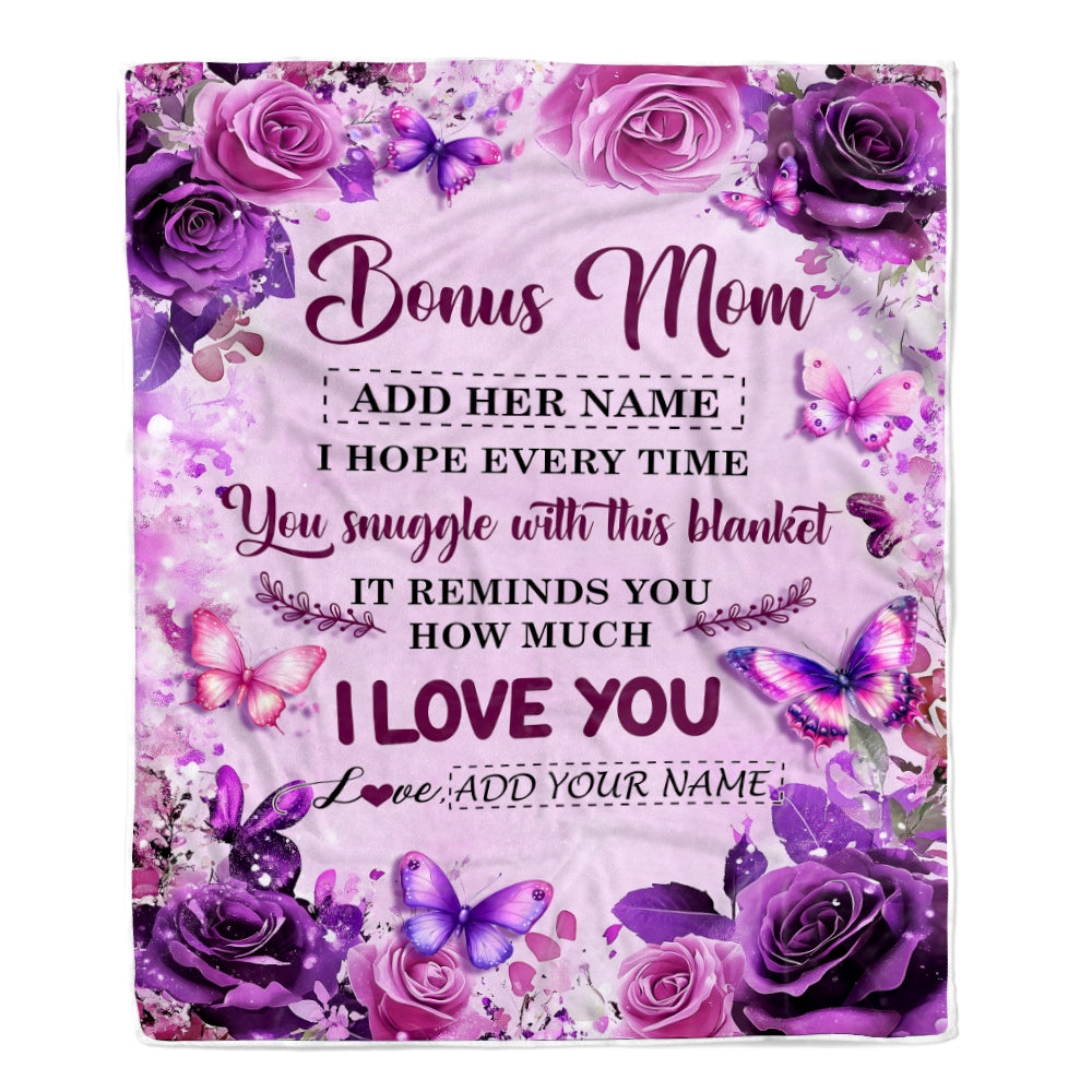 Personalized To My Bonus Mom Gifts Blanket From Stepdaughter Purple Floral Birthday Gifts For Stepmom Mothers Day Thanksgiving Christmas Custom Fleece Blanket | teecentury