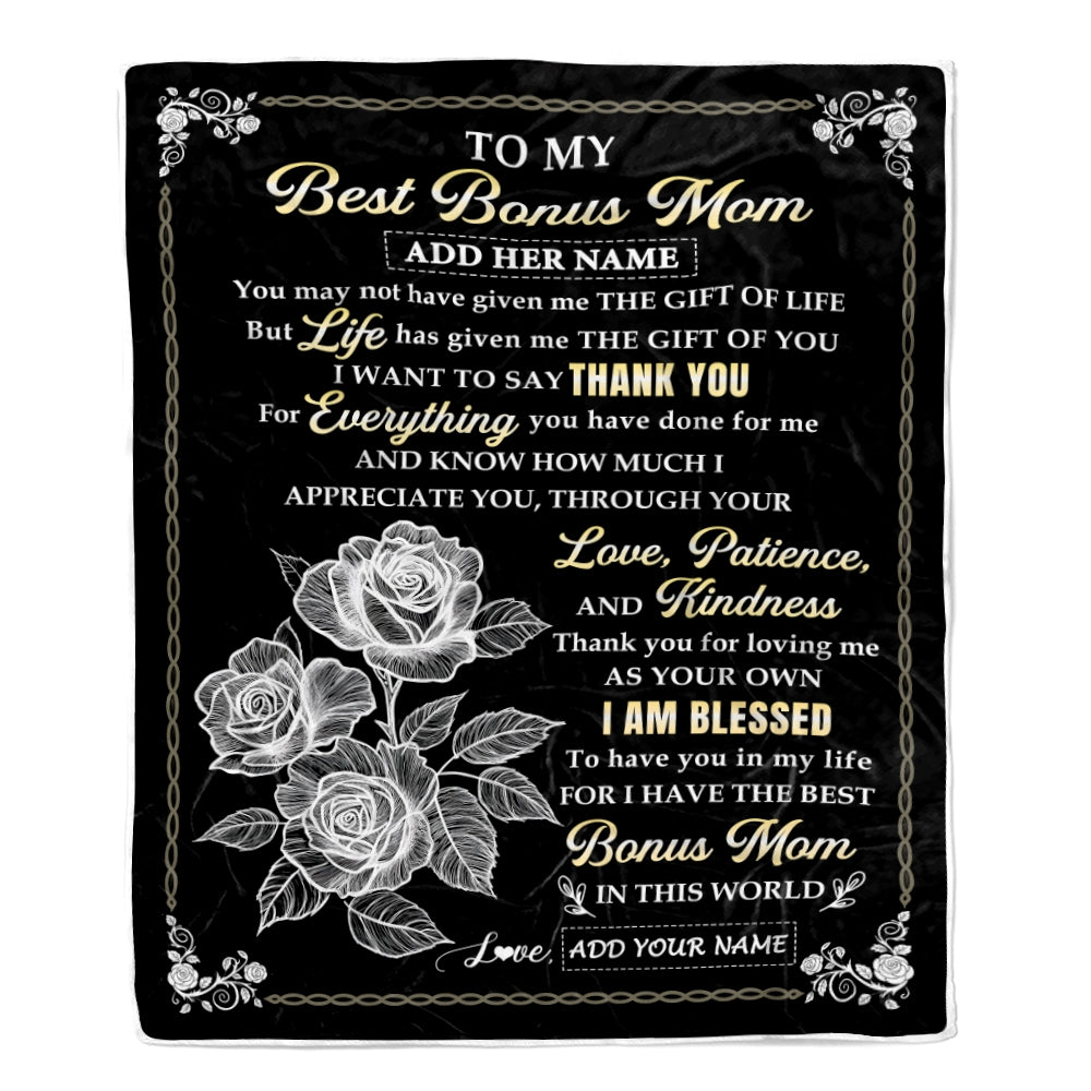 Personalized To My Bonus Mom Gifts Blanket From Stepdaughter Rose Gave Love Thank You Stepmom Gifts Mothers Day Birthday Christmas Custom Fleece Throw Blanket | teecentury