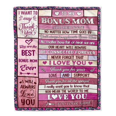 Personalized To My Bonus Mom Gifts Blanket From Stepdaughter Stepson Wood My Favorite Stepmom Birthday Gifts Mothers Day Christmas Customized Fleece Blanket | teecentury