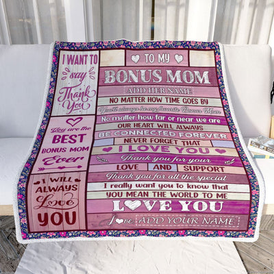 Personalized To My Bonus Mom Gifts Blanket From Stepdaughter Stepson Wood My Favorite Stepmom Birthday Gifts Mothers Day Christmas Customized Fleece Blanket | teecentury
