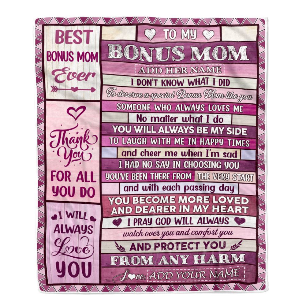 Personalized To My Bonus Mom Gifts Blanket From Stepdaughter Wood Thank You For All Gifts For Stepmom Mothers Day Birthday Christmas Fleece Throw Blanket | teecentury