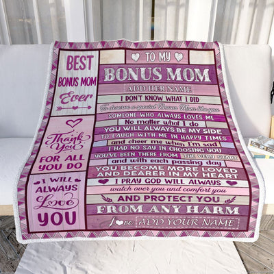 Personalized To My Bonus Mom Gifts Blanket From Stepdaughter Wood Thank You For All Gifts For Stepmom Mothers Day Birthday Christmas Fleece Throw Blanket | teecentury