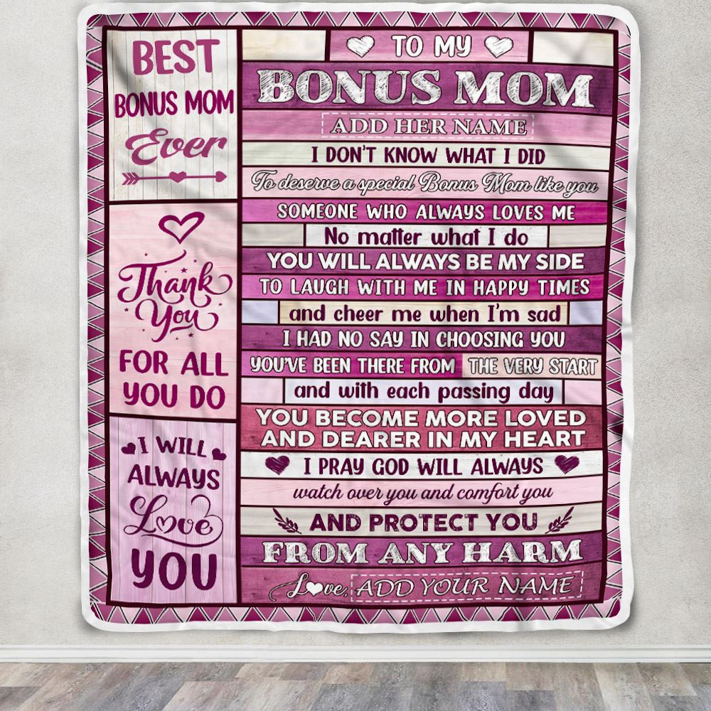 Personalized To My Bonus Mom Gifts Blanket From Stepdaughter Wood Thank You For All Gifts For Stepmom Mothers Day Birthday Christmas Fleece Throw Blanket | teecentury