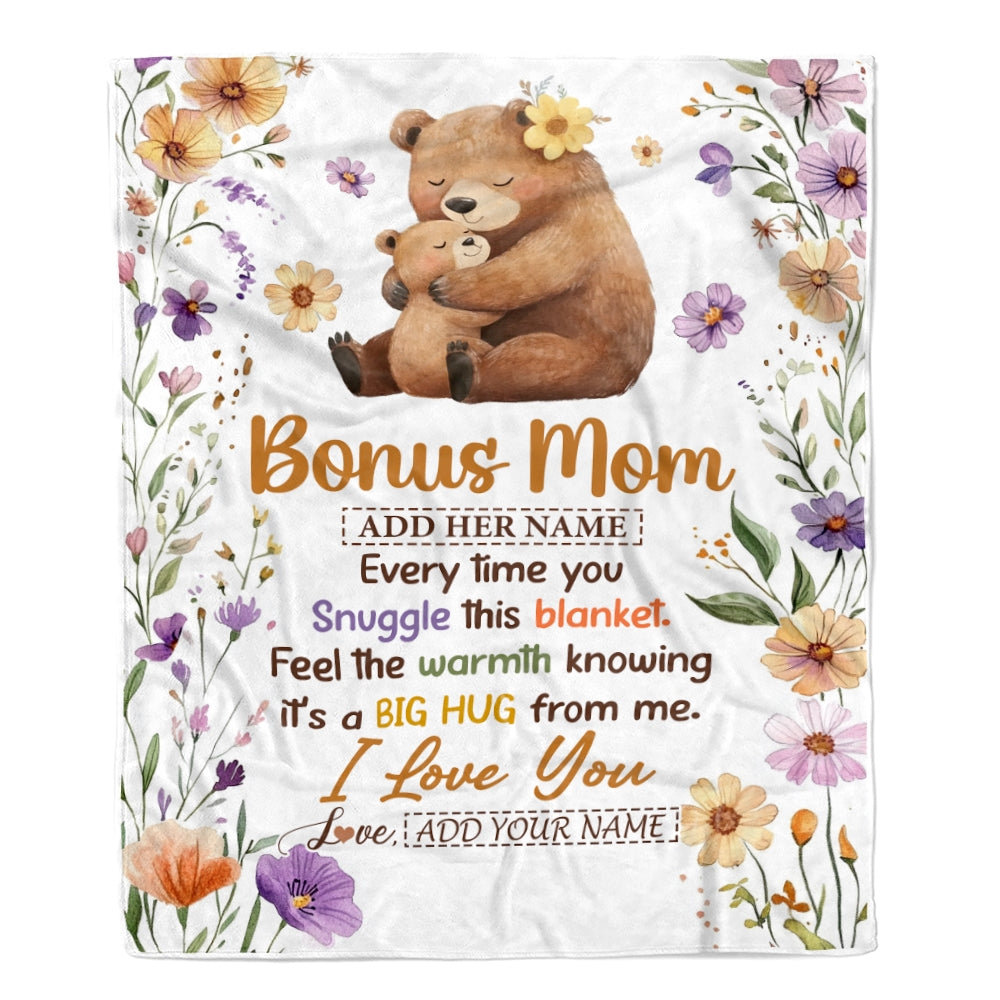 Personalized To My Bonus Mom Gifts From Step Son Daughter Blanket Bear Big Hug Birthday Present Gift Idea For Stepmom Mothers Day Christmas Fleece Blanket Shirt & Hoodie | teecentury