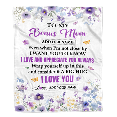Personalized To My Bonus Mom Gifts From Step Son Daughter Blanket I Love You Purple Floral Birthday Gift Idea For Stepmom Gifts Christmas Custom Fleece Blanket | teecentury