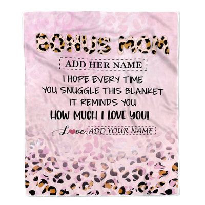 Personalized To My Bonus Mom Gifts From Stepdaughter Blanket Pink Leopard Happy Birthday Gifts For Stepmom Mothers Day Christmas Customized Fleece Blanket | teecentury