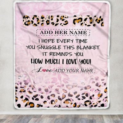 Personalized To My Bonus Mom Gifts From Stepdaughter Blanket Pink Leopard Happy Birthday Gifts For Stepmom Mothers Day Christmas Customized Fleece Blanket | teecentury