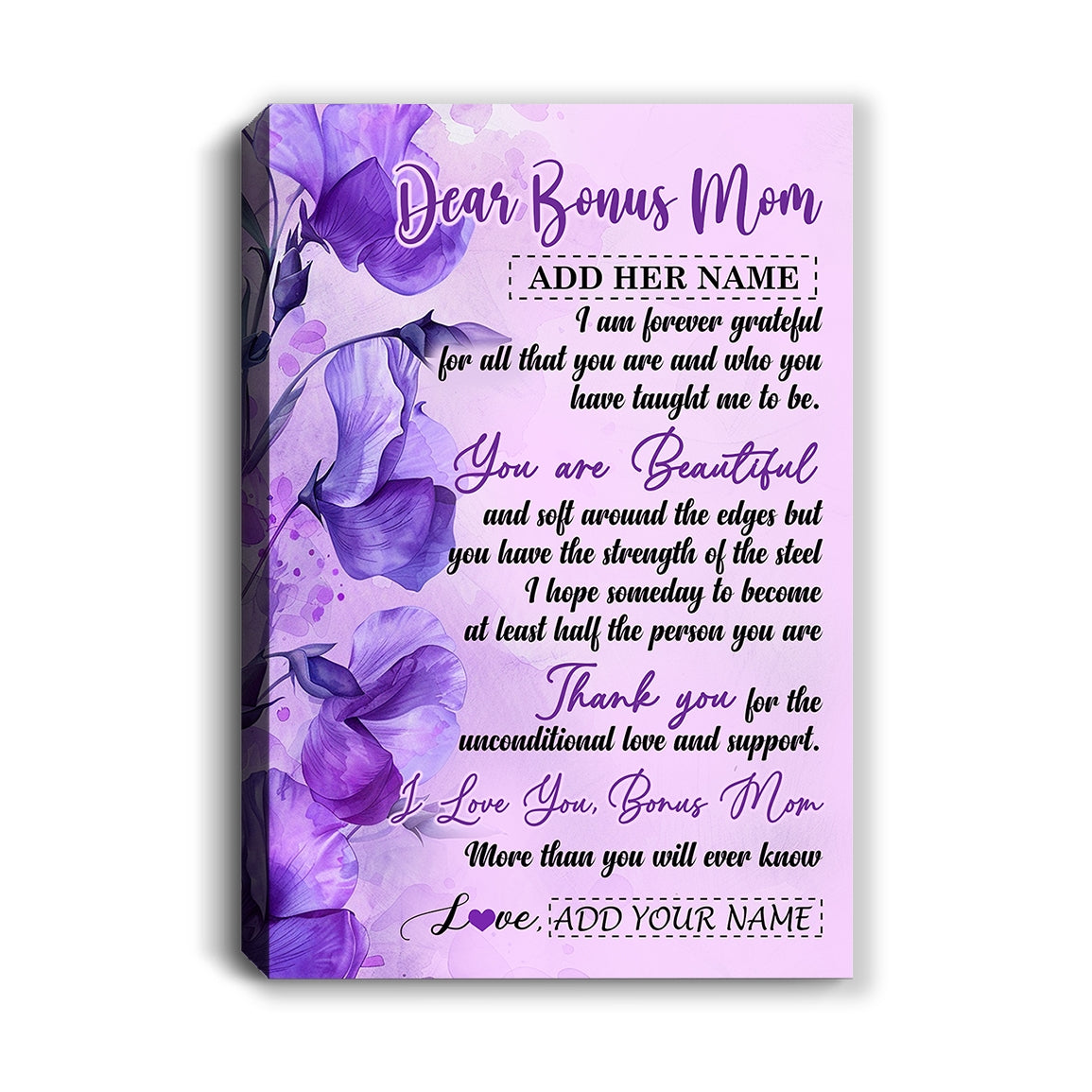 Personalized To My Bonus Mom Gifts From Stepdaughter Canvas Flower You Are Beautiful Gifts For Stepmom Mothers Day Birthday Christmas Custom Art Print Framed Canvas | teecentury