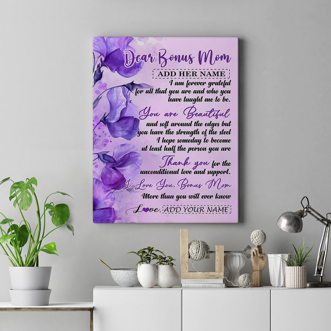 Personalized To My Bonus Mom Gifts From Stepdaughter Canvas Flower You Are Beautiful Gifts For Stepmom Mothers Day Birthday Christmas Custom Art Print Framed Canvas | teecentury